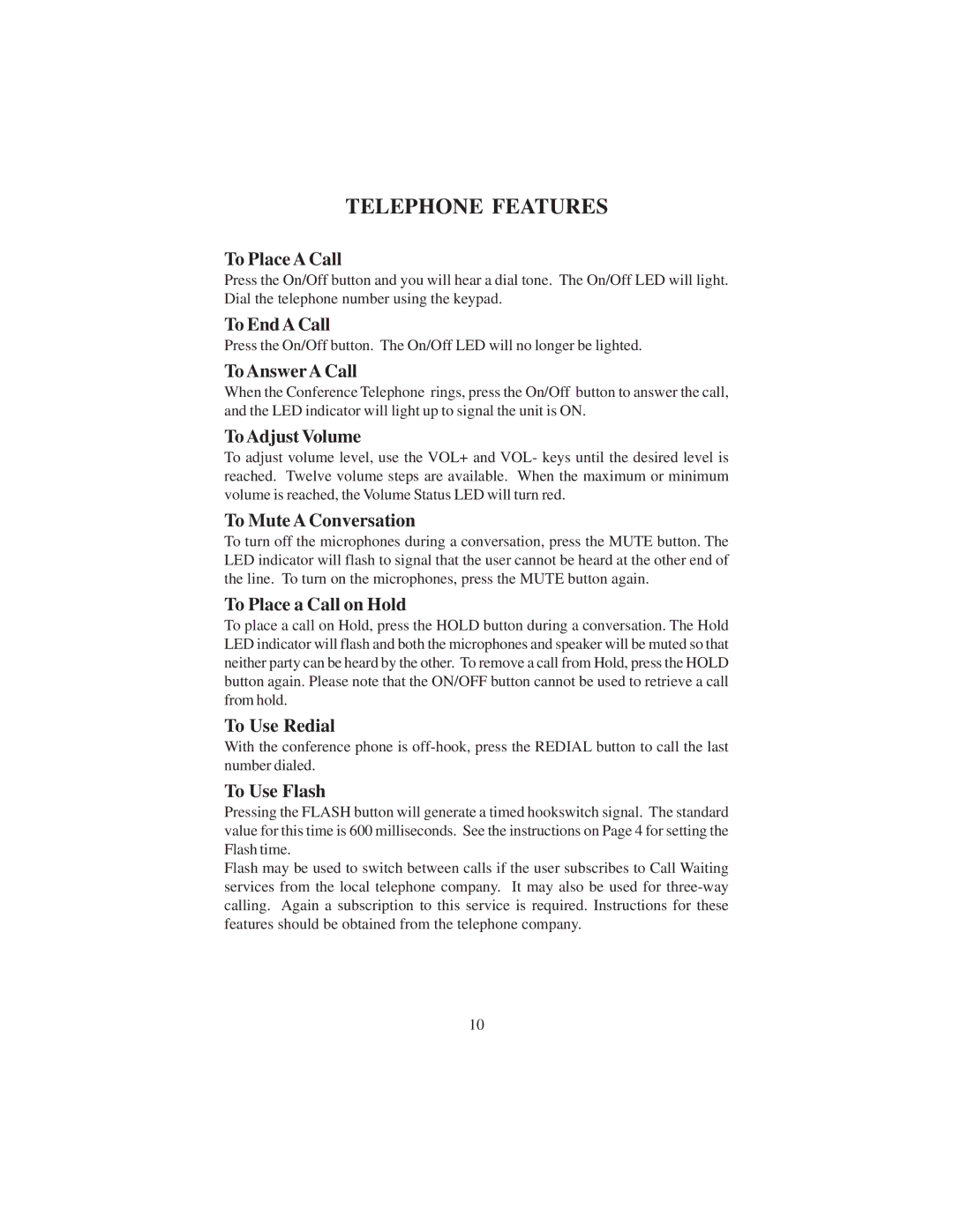 Cortelco CP4400 instruction manual Telephone Features 