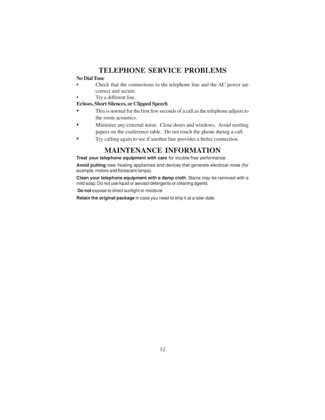 Cortelco CP4400 instruction manual Telephone Service Problems, Maintenance Information 