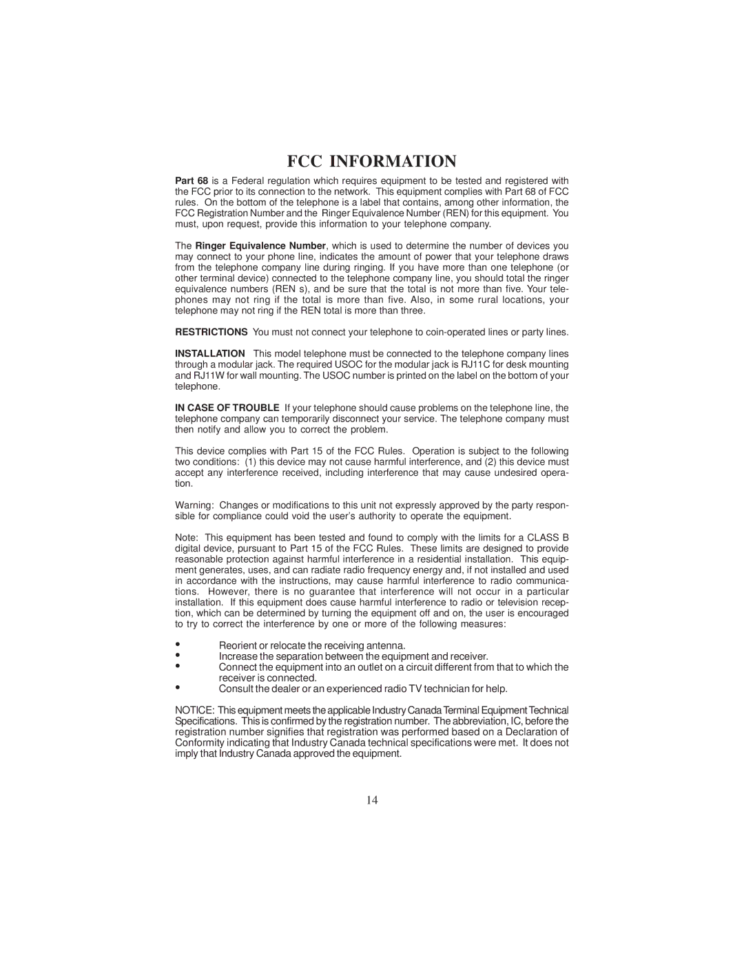 Cortelco CP4400 instruction manual FCC Information 