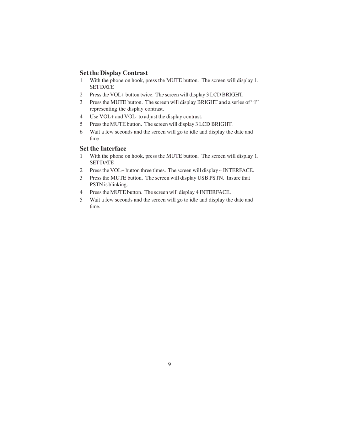 Cortelco CP4400 instruction manual Set the Display Contrast, Set the Interface 