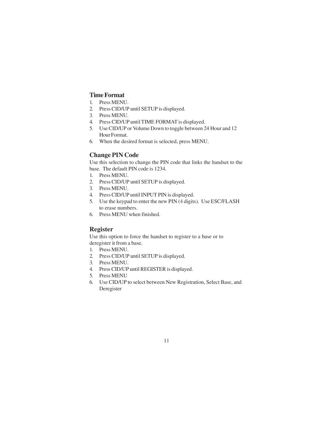 Cortelco DECT 6 instruction manual Time Format, Change PIN Code, Register 