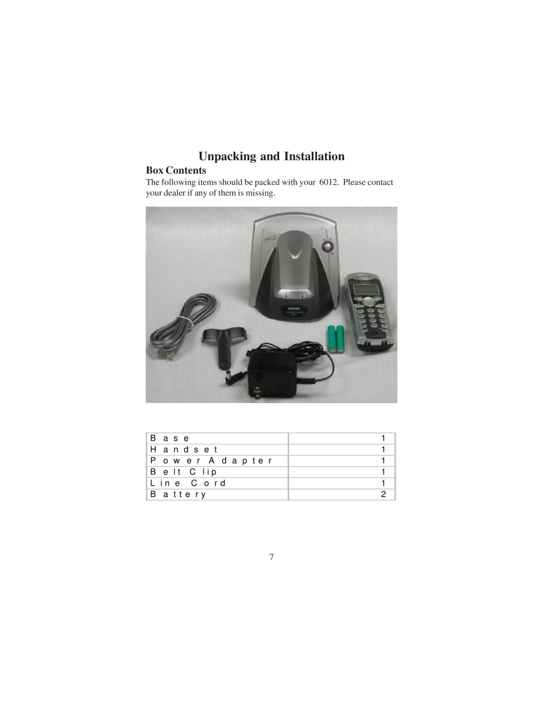 Cortelco DECT 6 instruction manual Unpacking and Installation, Box Contents 