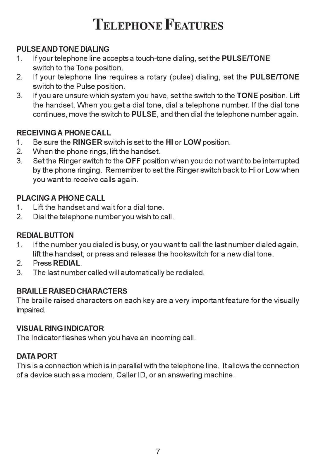 Cortelco ez TOUCH instruction manual Telephone Features 