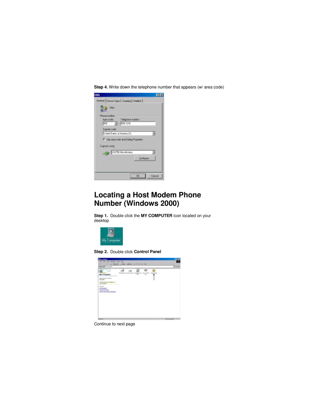 Cortelco network adaptor setup guide Locating a Host Modem Phone Number Windows 