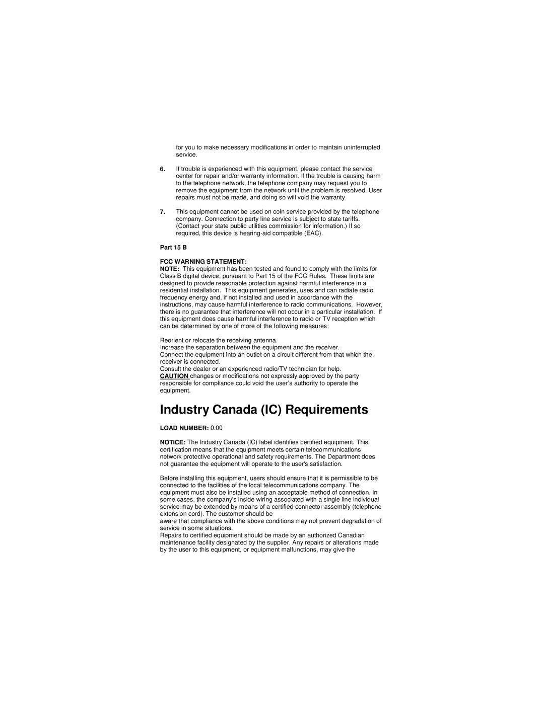 Cortelco network adaptor setup guide Industry Canada IC Requirements, FCC Warning Statement 