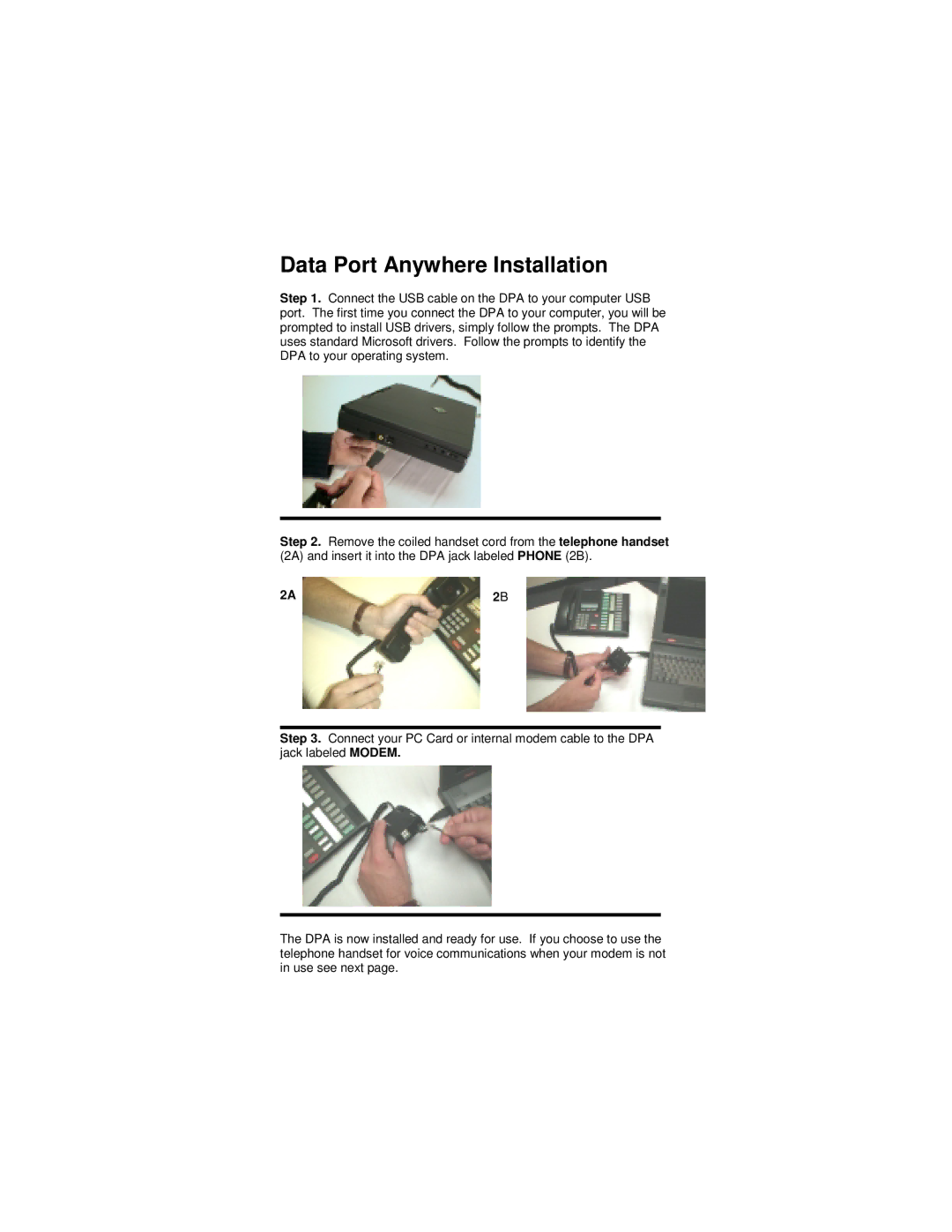 Cortelco network adaptor setup guide Data Port Anywhere Installation 