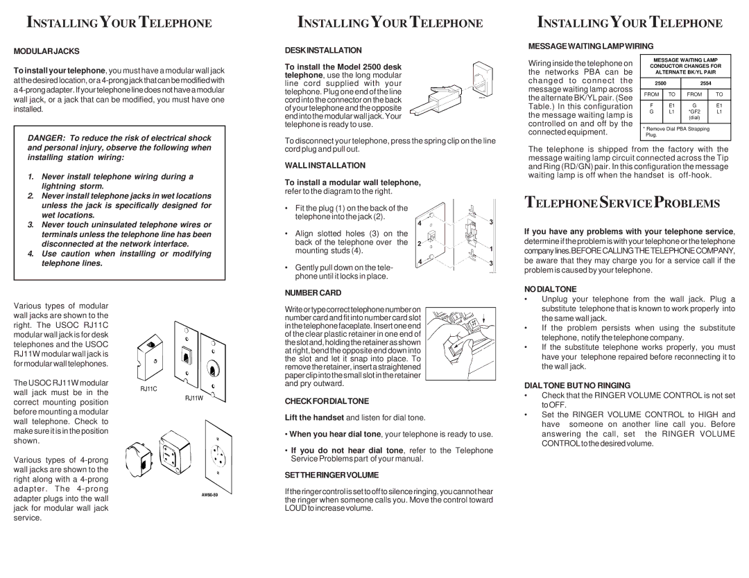 Cortelco Tel-Flash instruction manual Installingyour Telephone, Telephoneserviceproblems 