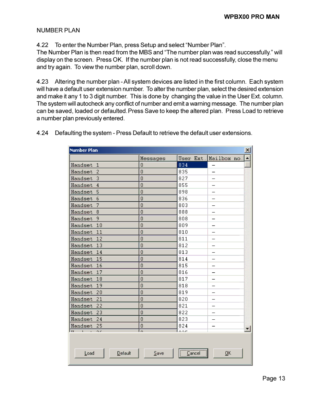 Cortelco WPBX00 PRO MAN installation manual Number Plan 