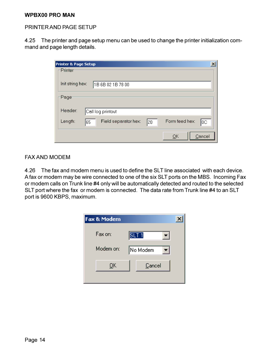 Cortelco WPBX00 PRO MAN installation manual Printer and page Setup 