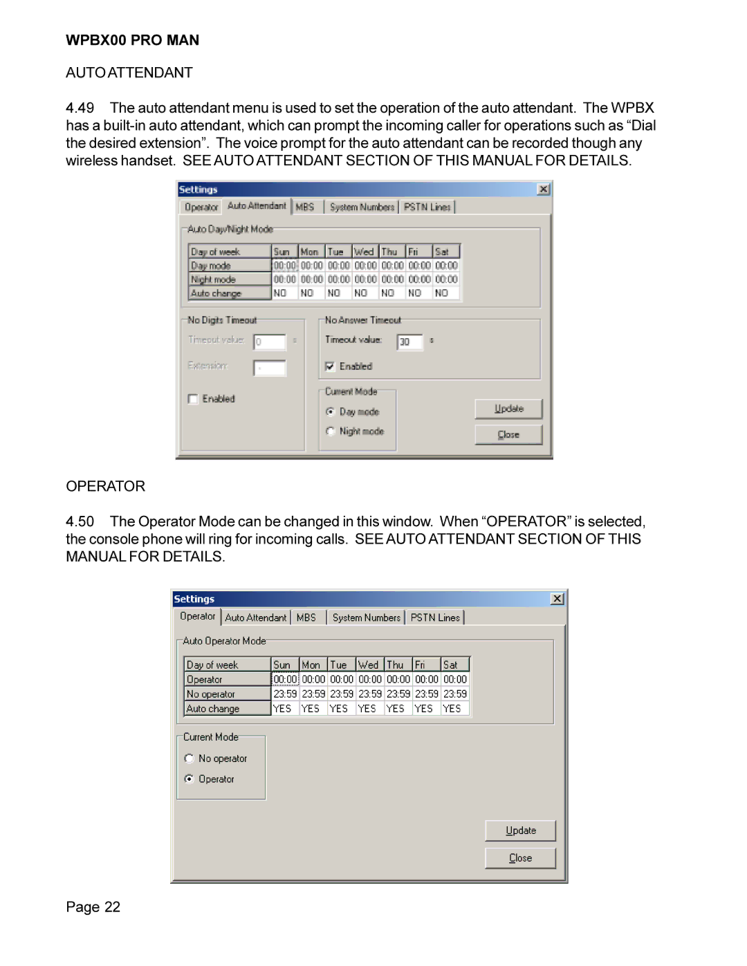 Cortelco WPBX00 PRO MAN installation manual Auto Attendant, Operator 