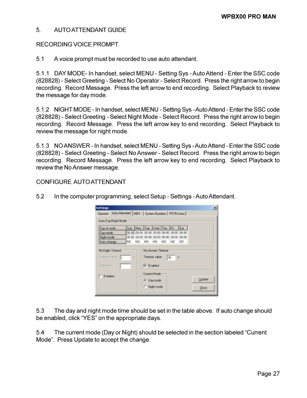 Cortelco WPBX00 PRO MAN installation manual Auto Attendant Guide Recording Voice Prompt, Configure Auto Attendant 