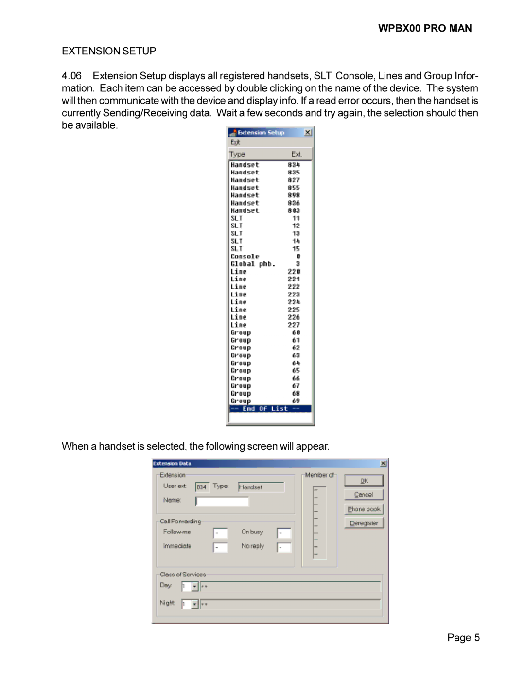 Cortelco WPBX00 PRO MAN installation manual Extension Setup 