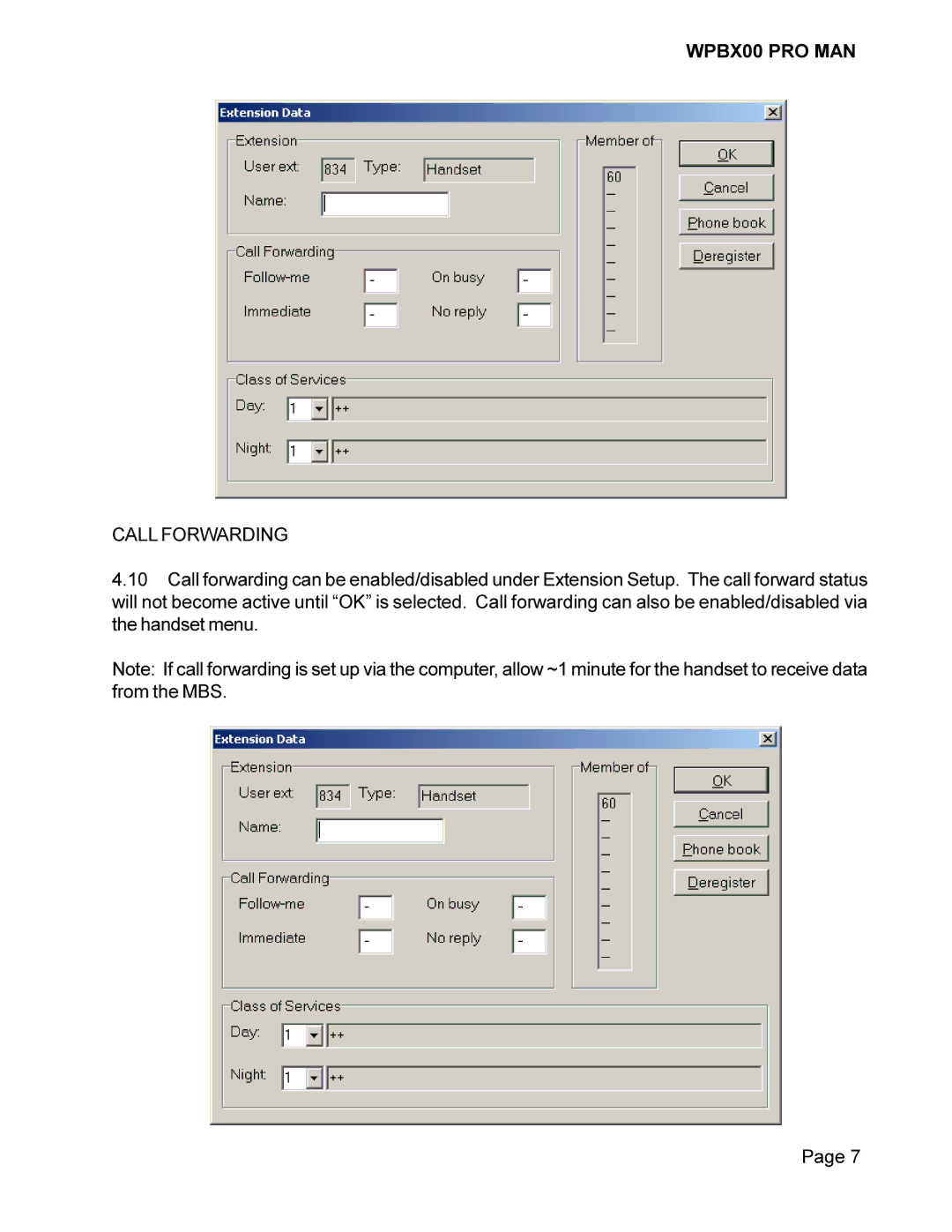 Cortelco WPBX00 PRO MAN installation manual Call Forwarding 