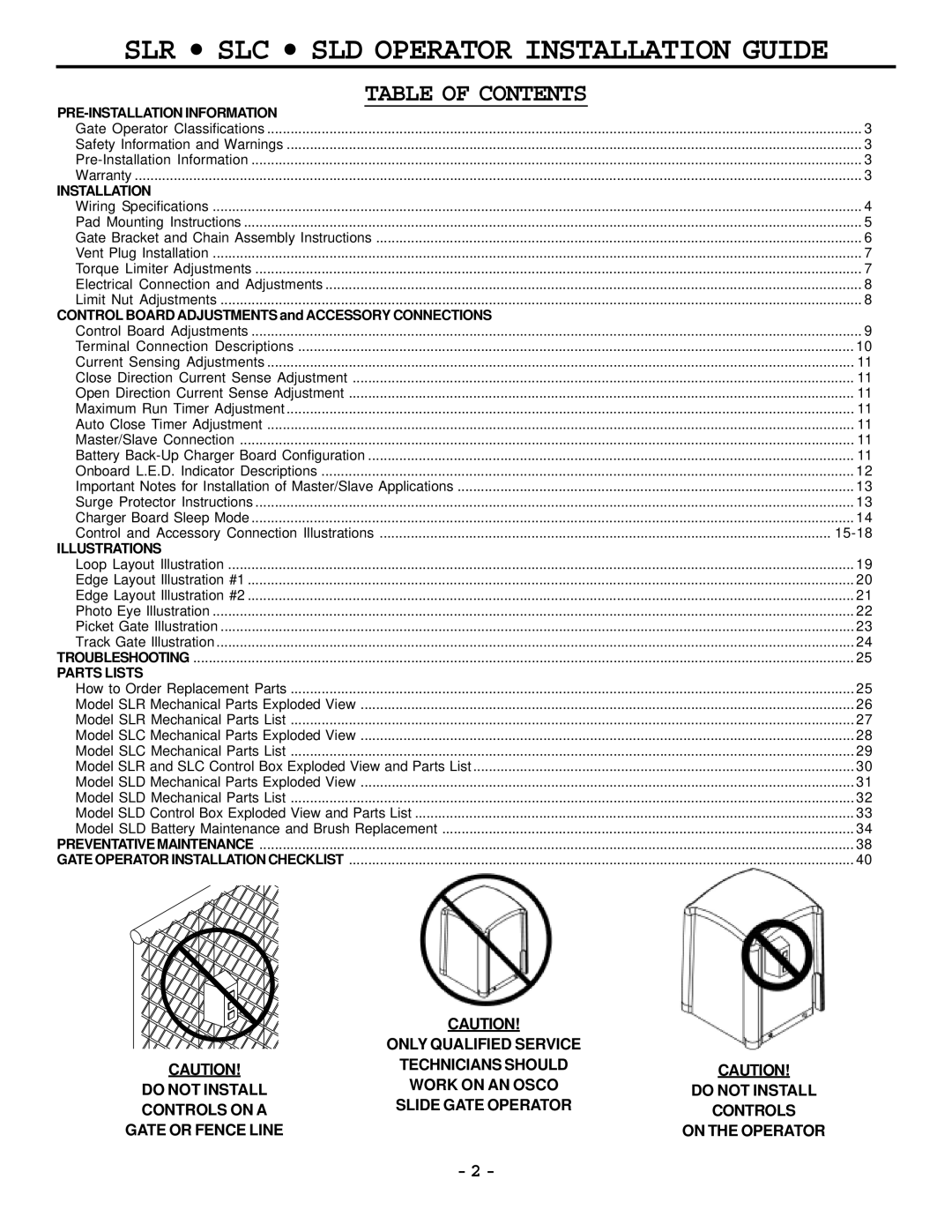 Cosco manual SLR SLC SLD Operator Installation Guide, Table of Contents 