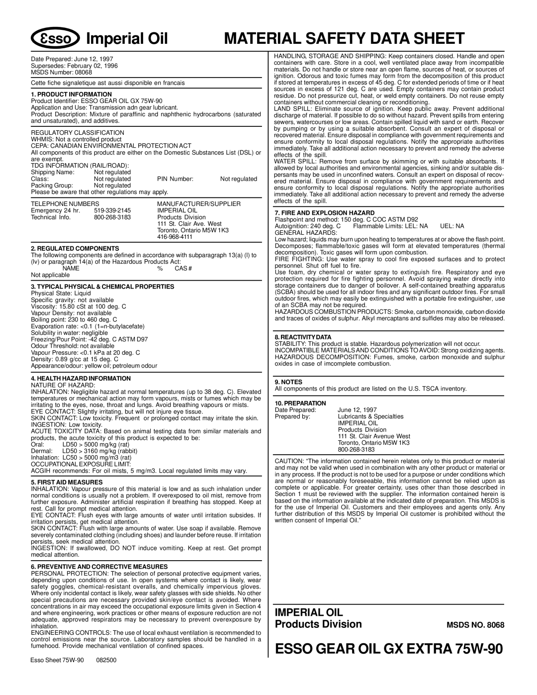 Cosco SLR, SLD, SLC manual Imperial Oil 