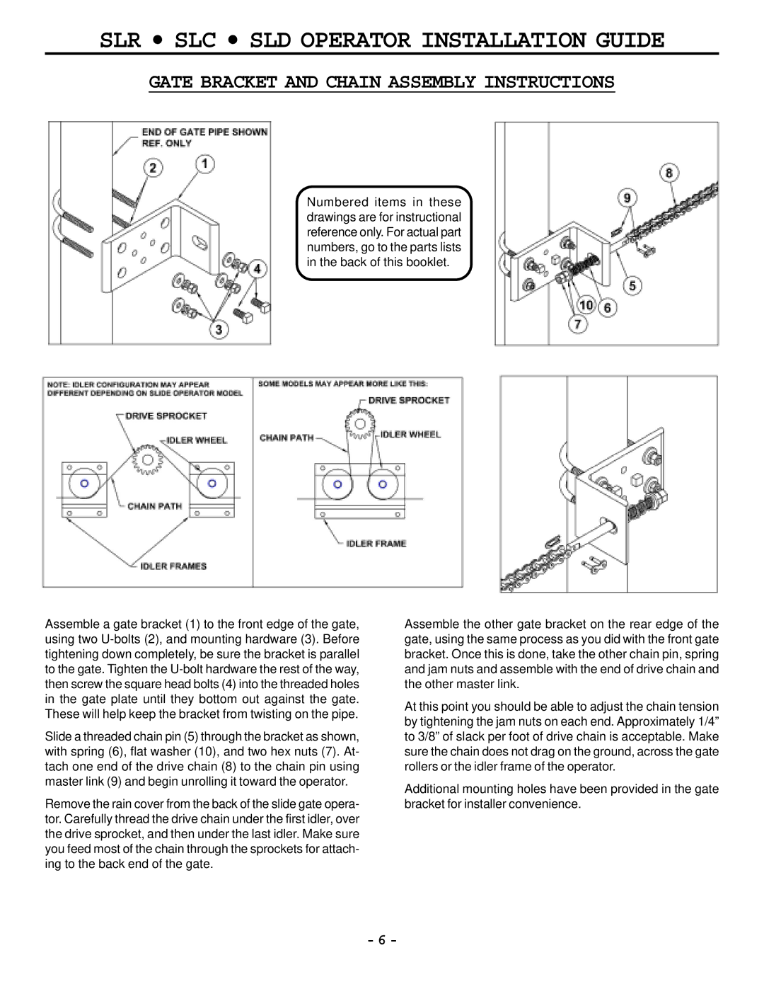 Cosco SLR, SLD, SLC manual Gate Bracket and Chain Assembly Instructions 