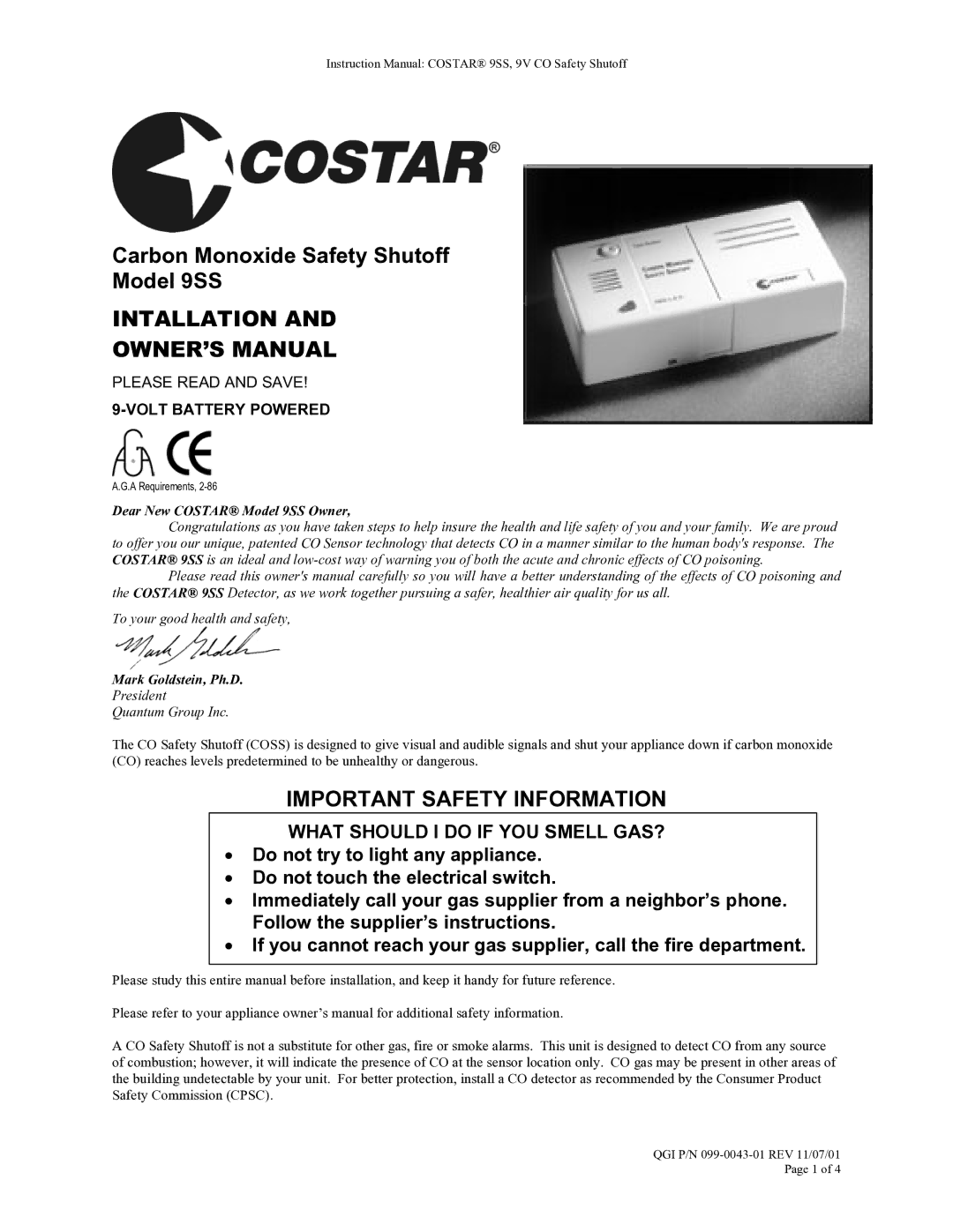 Costar 9SS owner manual Intallation 