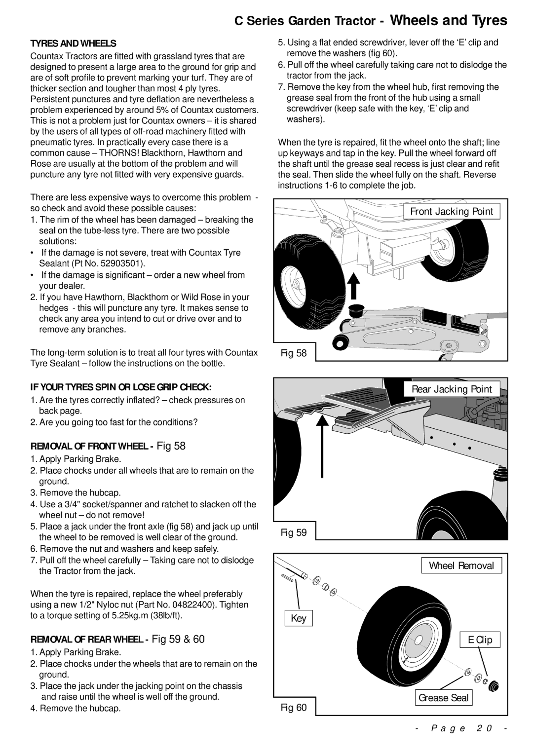 Countax manual Series Garden Tractor Wheels and Tyres, Tyres and Wheels, If Your Tyres Spin or Lose Grip Check 