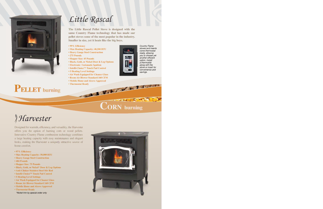 Country Flame Corn & Pellet dimensions Little Rascal 