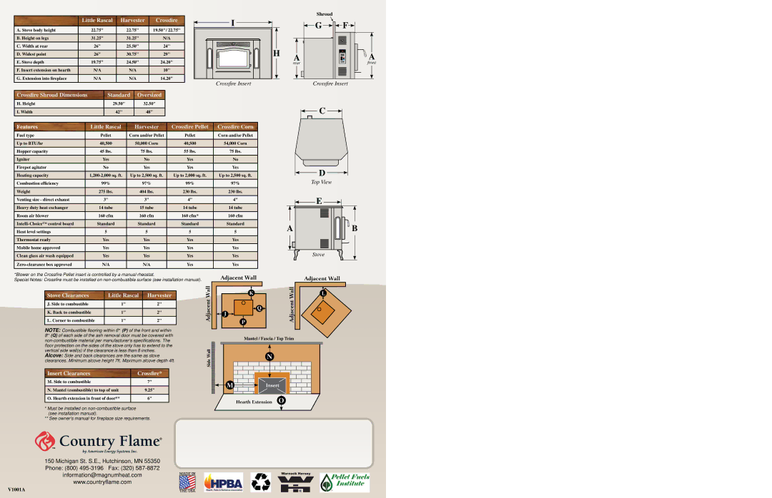 Country Flame Corn & Pellet dimensions Insert Clearances Crossﬁre 
