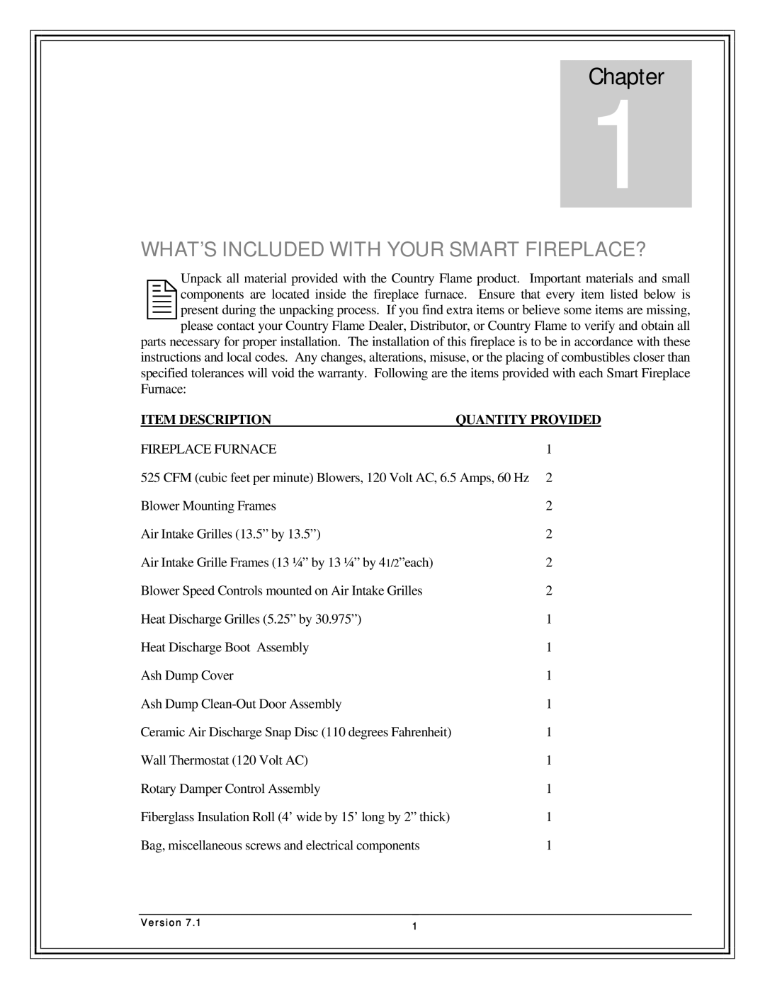 Country Flame FP42, FP37, Fireplace FP33 manual 1Chapter, WHAT’S Included with Your Smart FIREPLACE? 