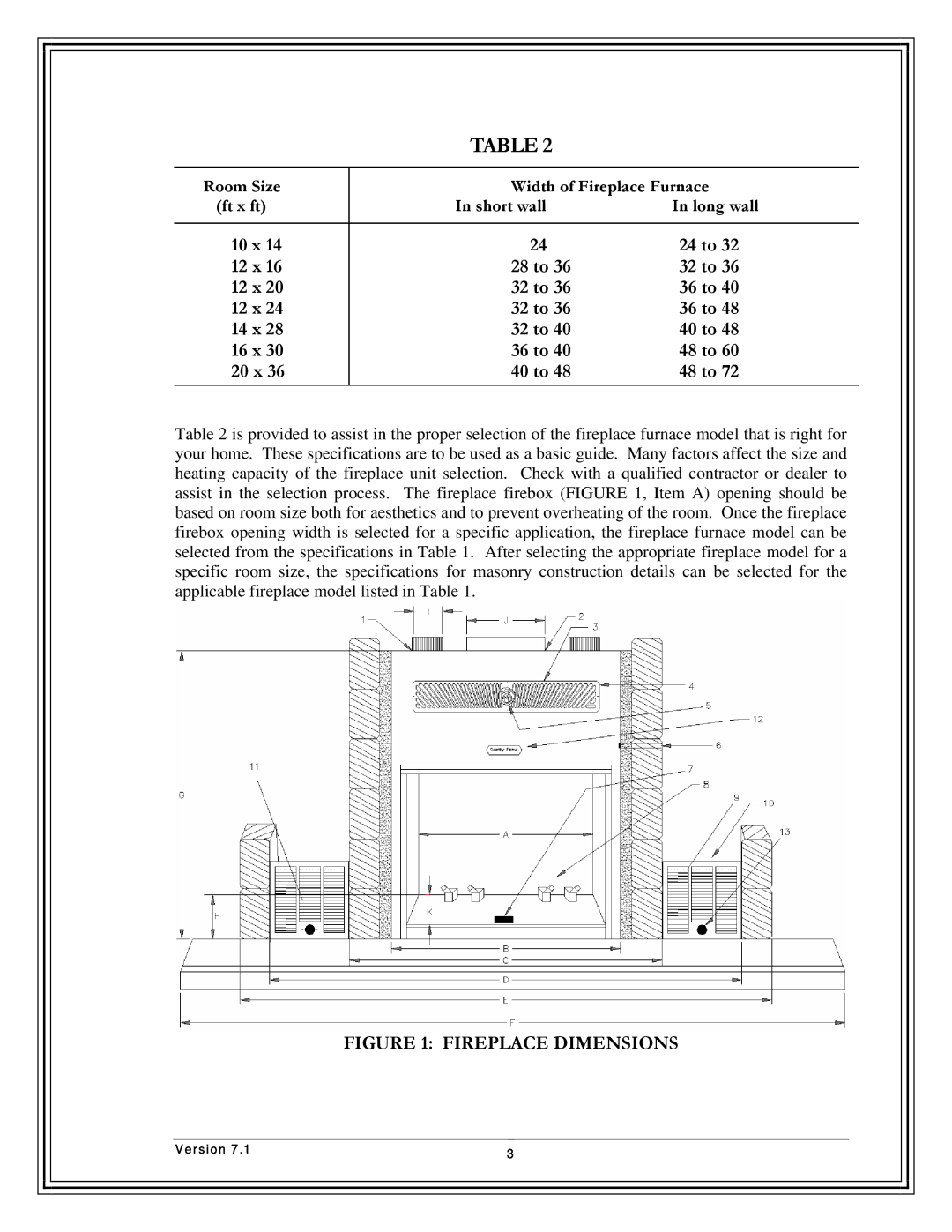 Country Flame Fireplace FP33, FP42, FP37 manual Fireplace Dimensions 