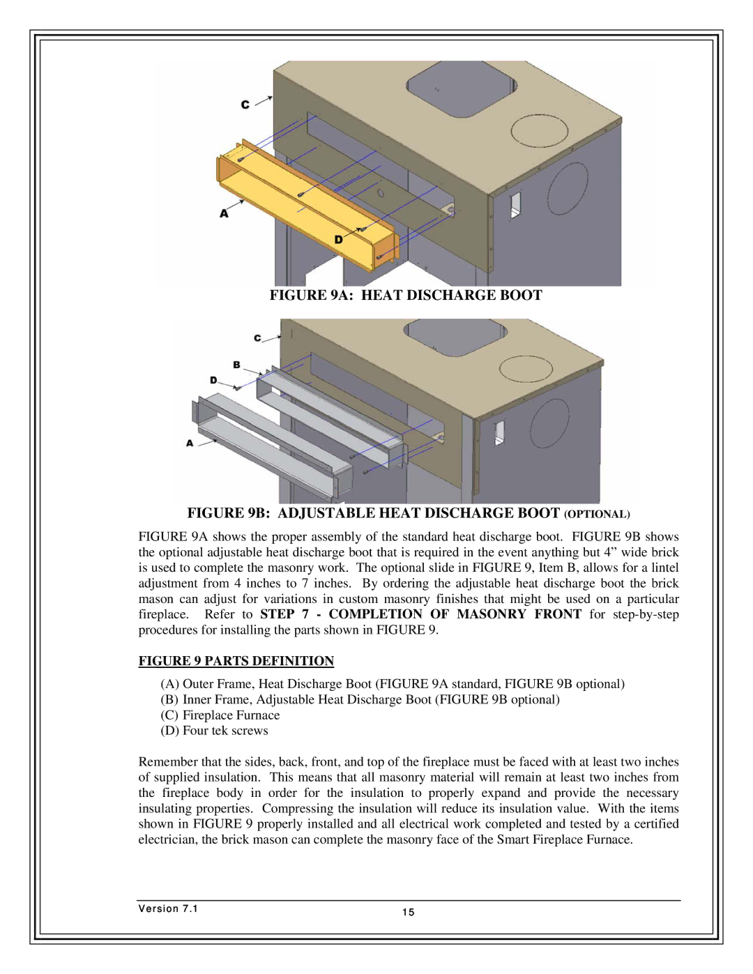 Country Flame Fireplace FP33, FP42, FP37 manual Heat Discharge Boot 