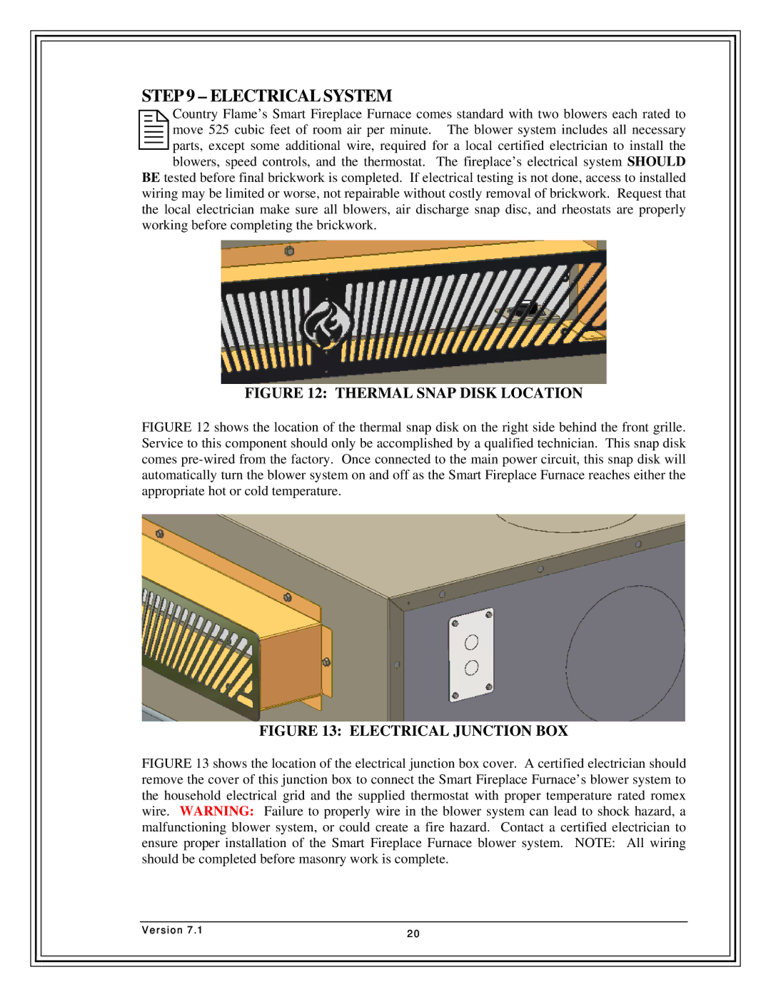Country Flame FP37, FP42, Fireplace FP33 manual Electrical System, Thermal Snap Disk Location 
