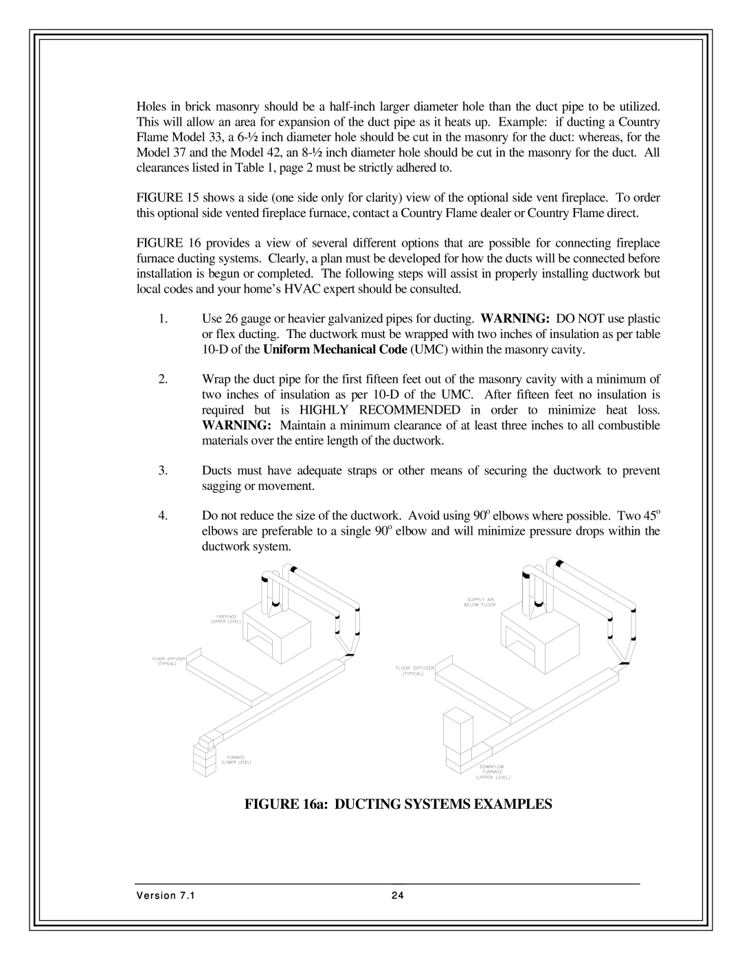 Country Flame Fireplace FP33, FP42, FP37 manual Ducting Systems Examples 