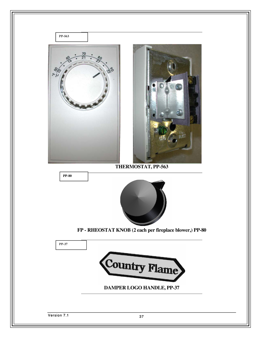 Country Flame FP42, FP37, Fireplace FP33 manual THERMOSTAT, PP-563 