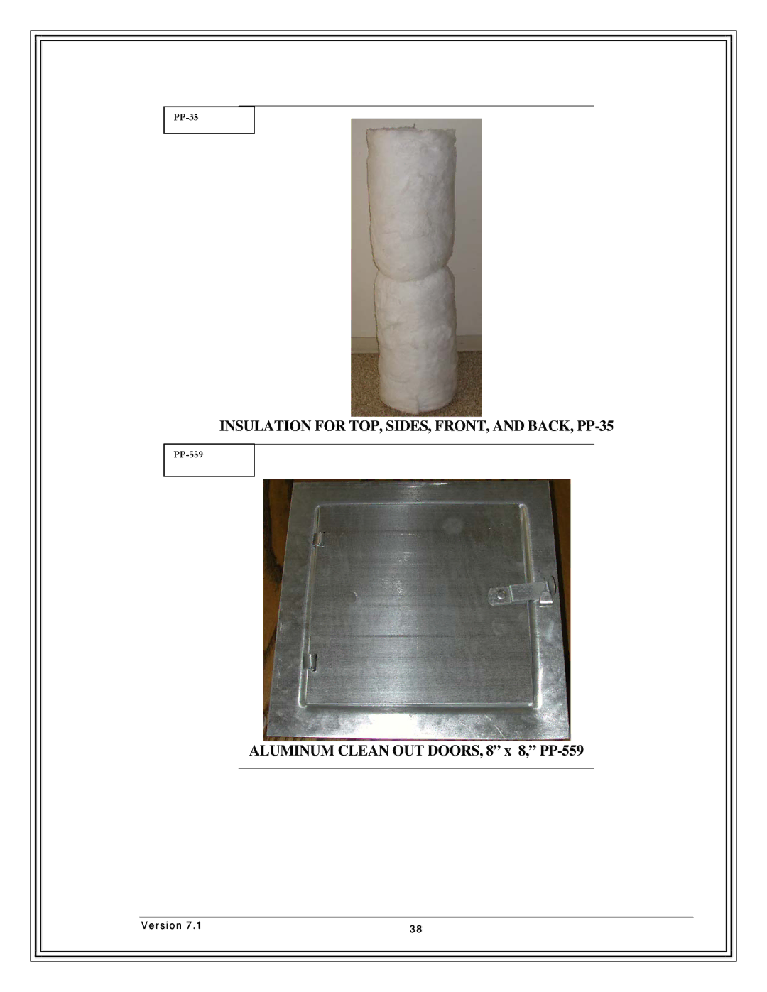 Country Flame FP37, FP42, Fireplace FP33 manual Insulation for TOP, SIDES, FRONT, and BACK, PP-35 