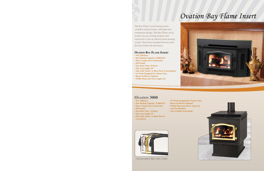 Country Flame Wood Fireplace specifications Ovation Bay Flame Insert 