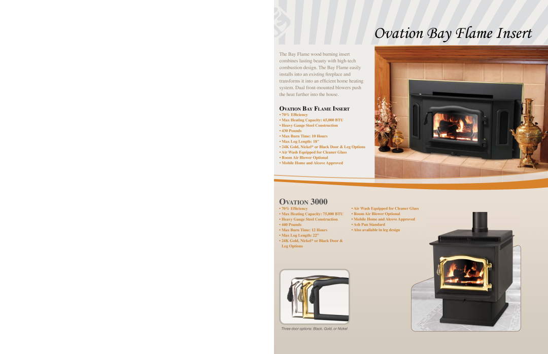 Country Flame Wood Fireplace specifications Ovation Bay Flame Insert 