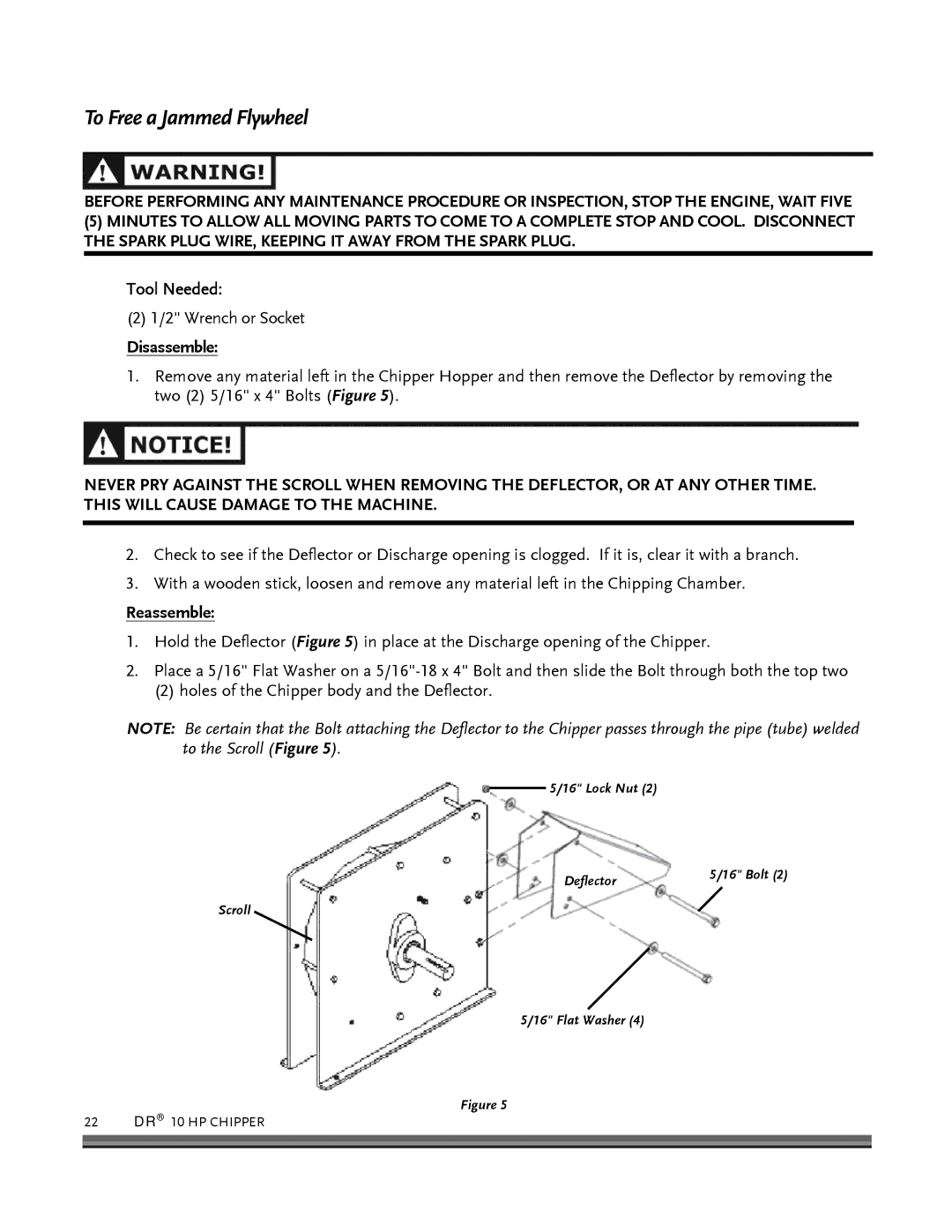 Country Home Products 10 HP manual To Free a Jammed Flywheel, Disassemble, Reassemble 