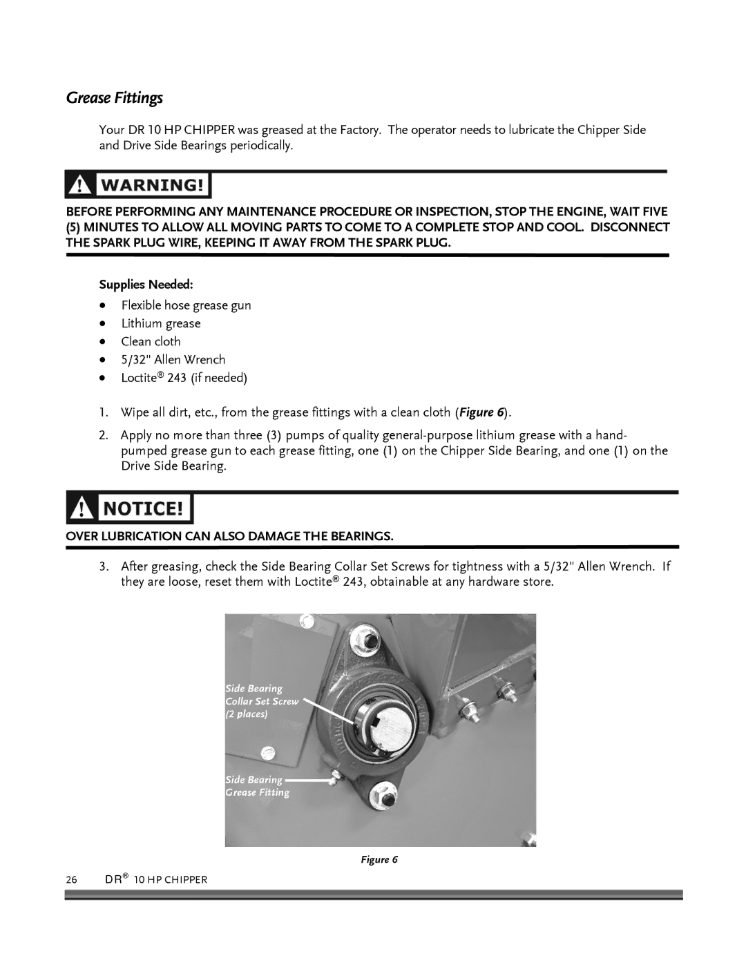 Country Home Products 10 HP manual Grease Fittings, Supplies Needed 