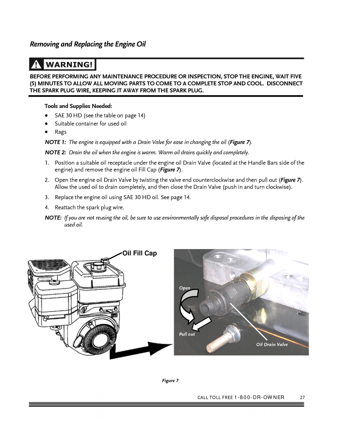 Country Home Products 10 HP manual Removing and Replacing the Engine Oil, Tools and Supplies Needed 