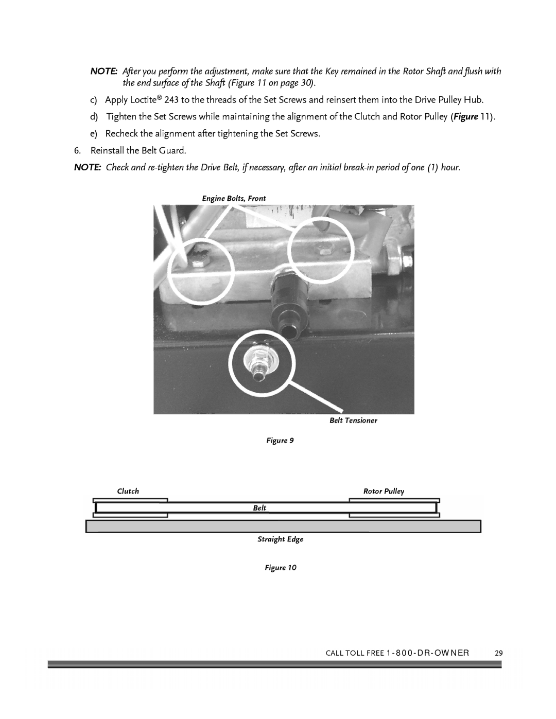 Country Home Products 10 HP manual Engine Bolts, Front Belt Tensioner Clutch 