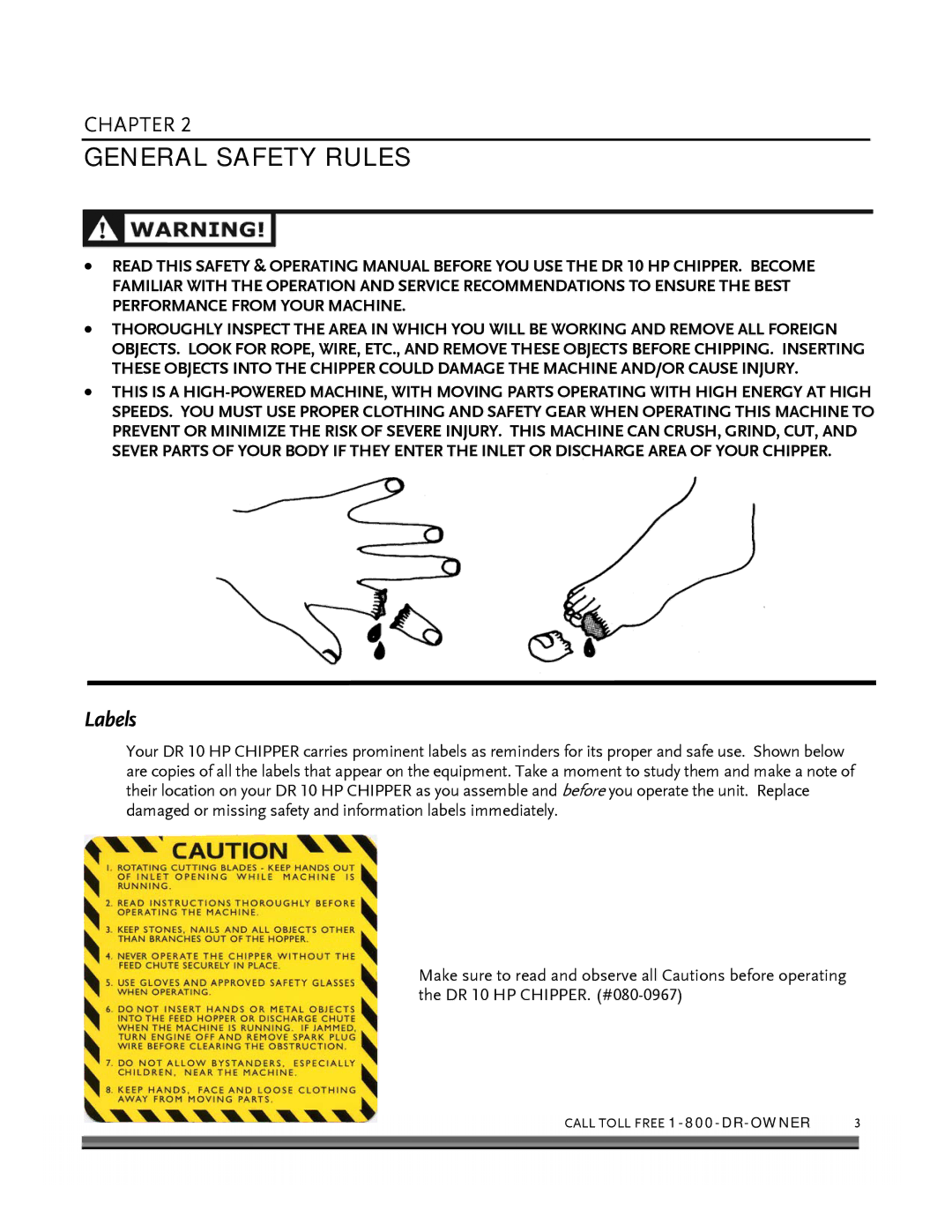 Country Home Products 10 HP manual General Safety Rules, Labels 