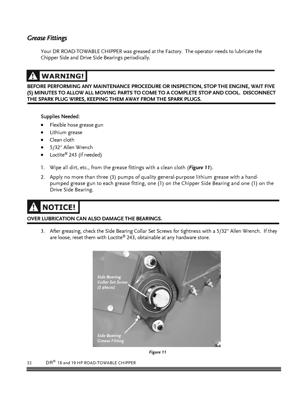 Country Home Products 19HP, 18 HP manual Grease Fittings, Supplies Needed 