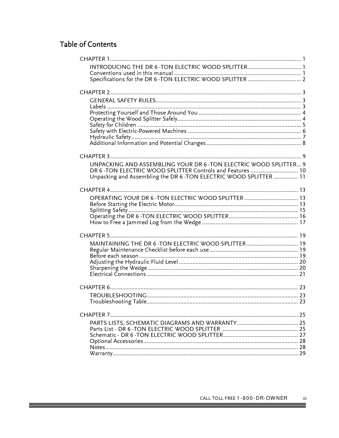 Country Home Products 6-TON operating instructions Table of Contents 