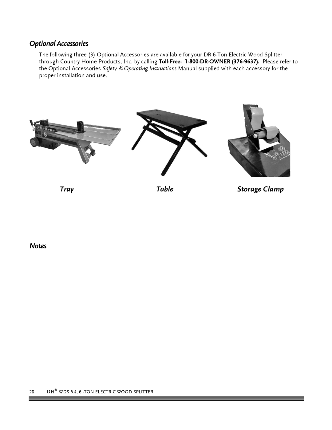 Country Home Products 6-TON operating instructions Optional Accessories, Tray 