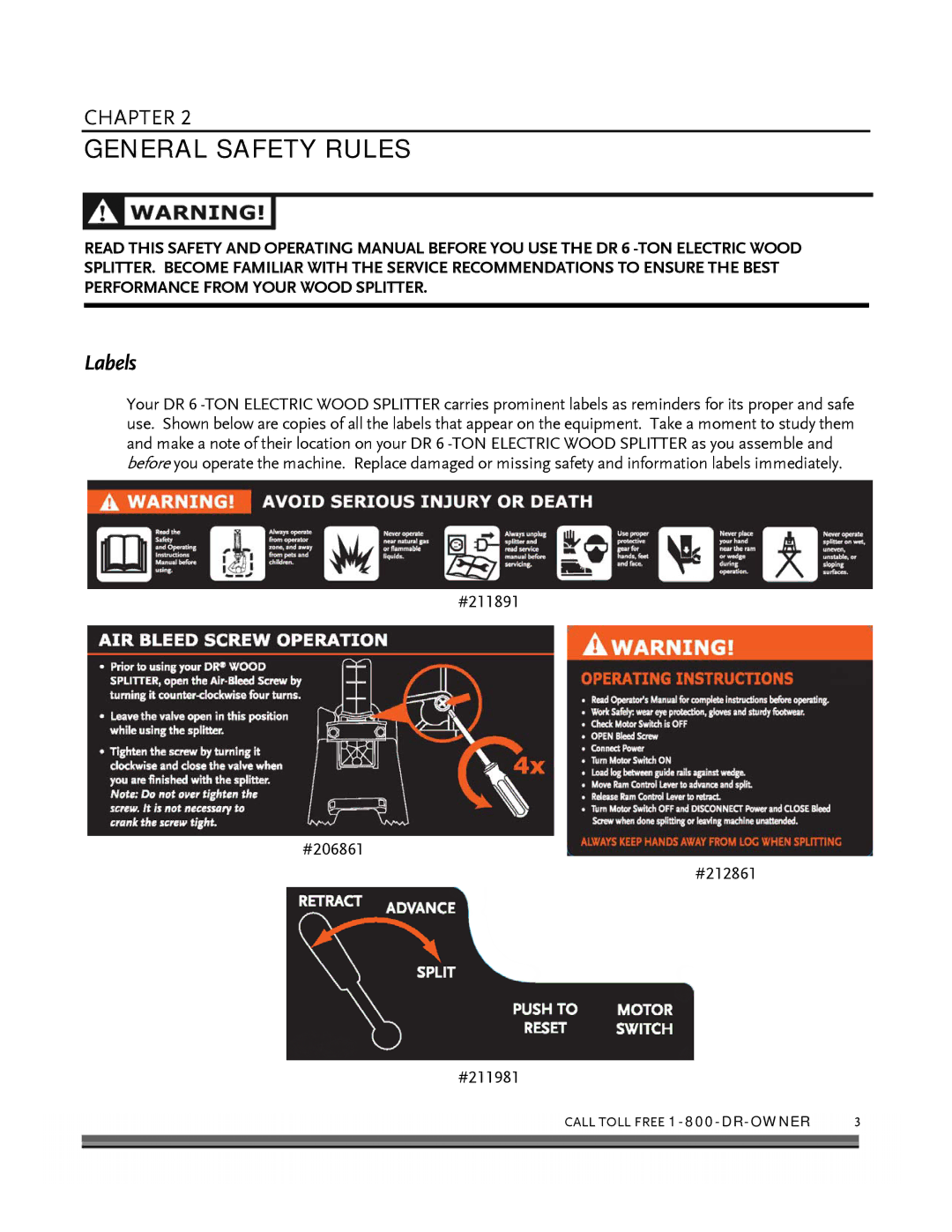 Country Home Products 6-TON operating instructions General Safety Rules, Labels 