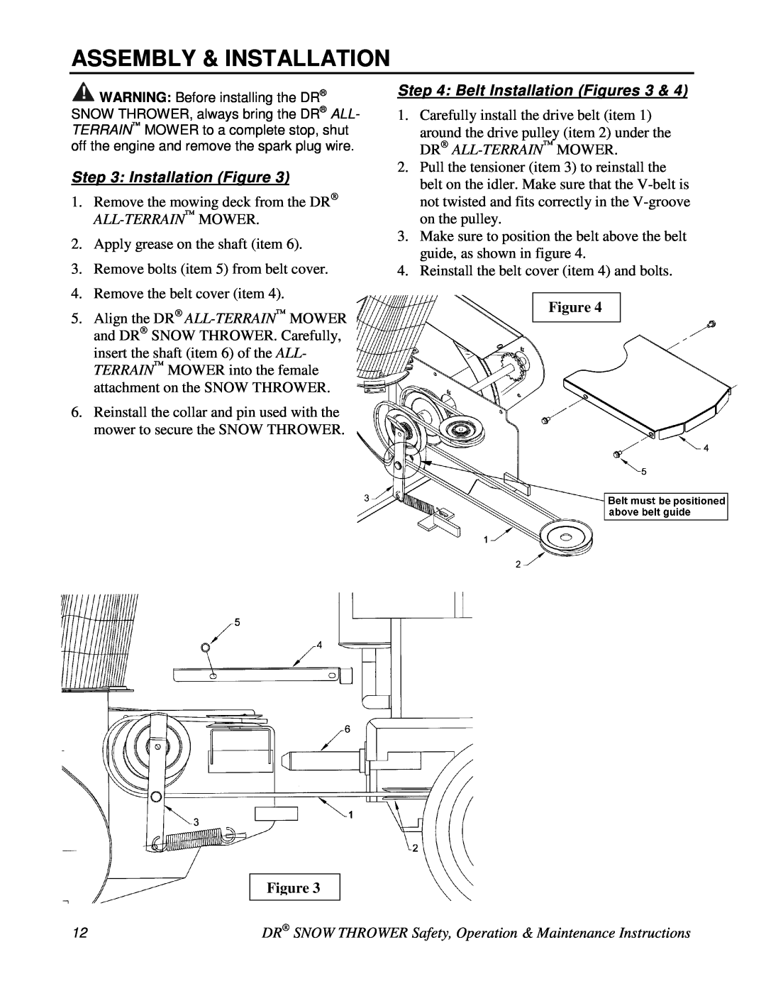 Country Home Products A2080BMA, A2080BEA manual All-Terrain Mower, Belt Installation Figures, Assembly & Installation 