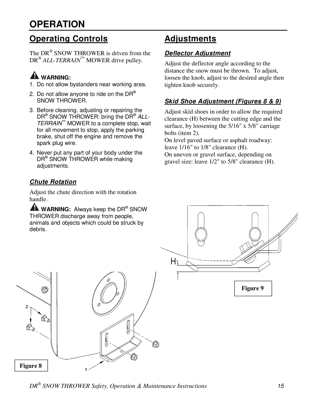 Country Home Products A2125TEA, A2080BEA Operation, Operating Controls Adjustments, Deflector Adjustment, Chute Rotation 