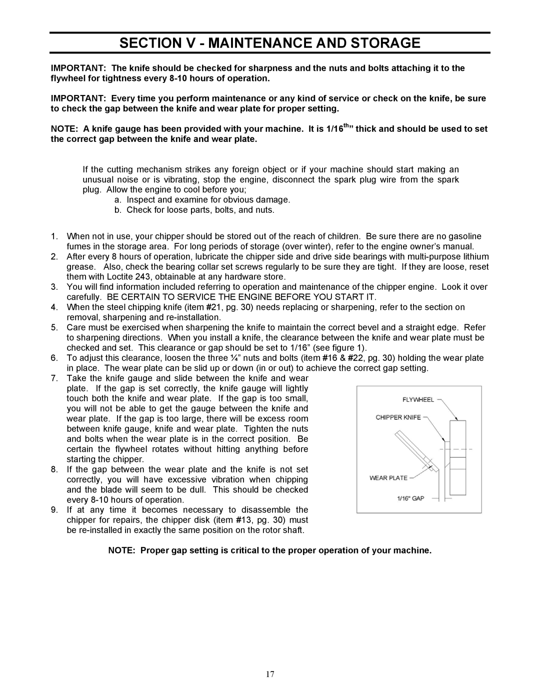 Country Home Products C123E-CHP instruction manual Section V Maintenance and Storage 