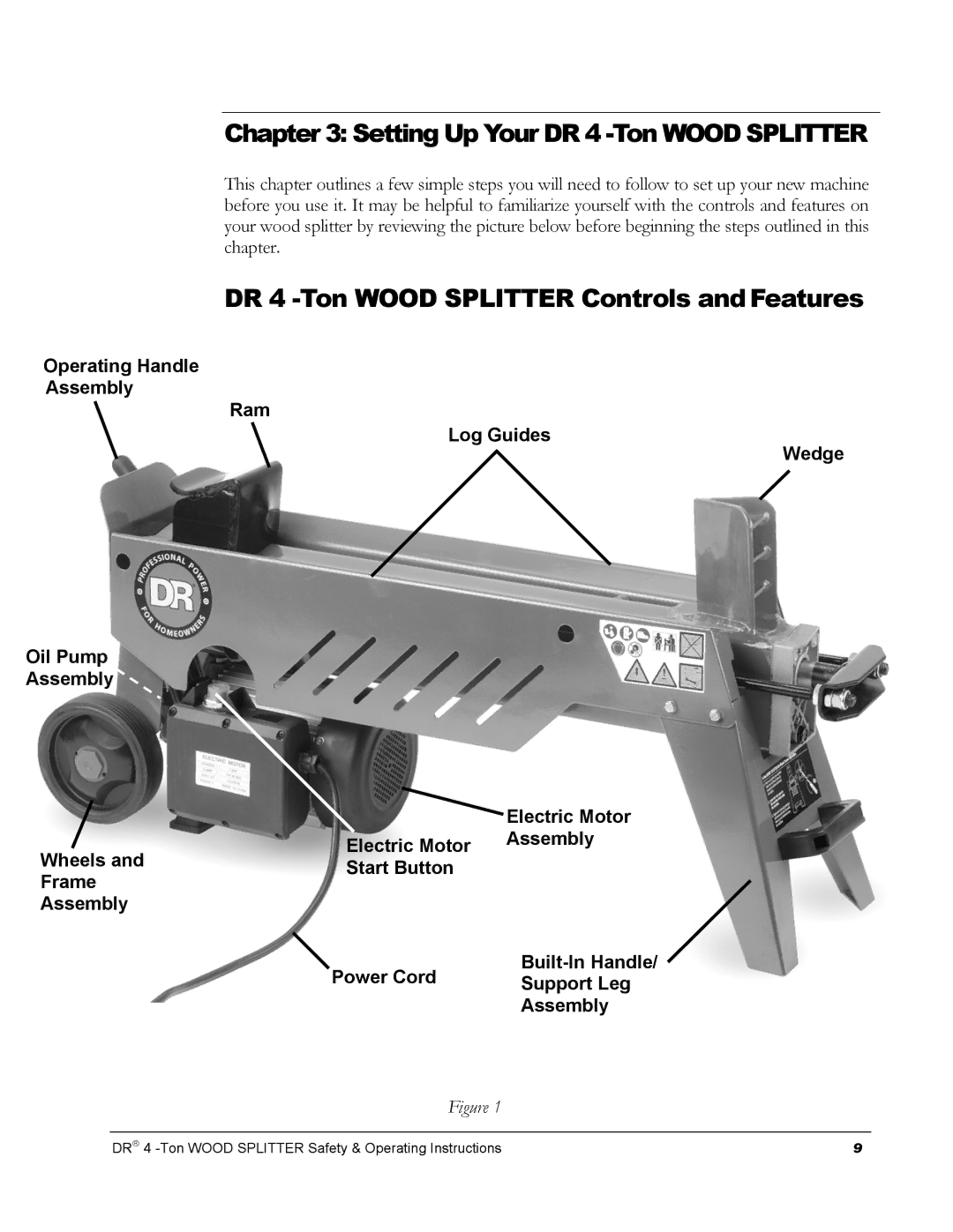 Country Home Products DR 4 -TON Setting Up Your DR 4 -Ton Wood Splitter, DR 4 -Ton Wood Splitter Controls and Features 