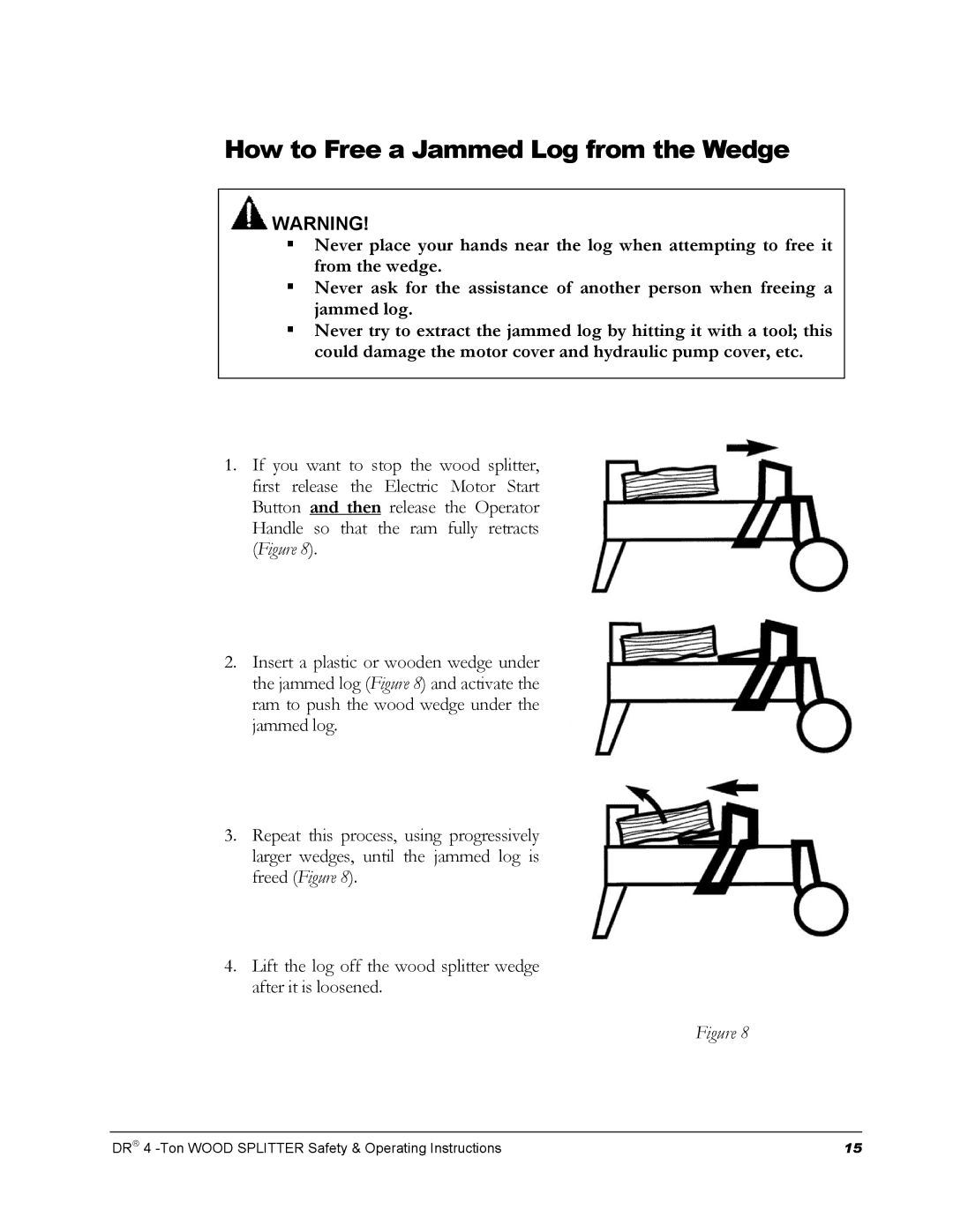 Country Home Products DR 4 -TON manual How to Free a Jammed Log from the Wedge 