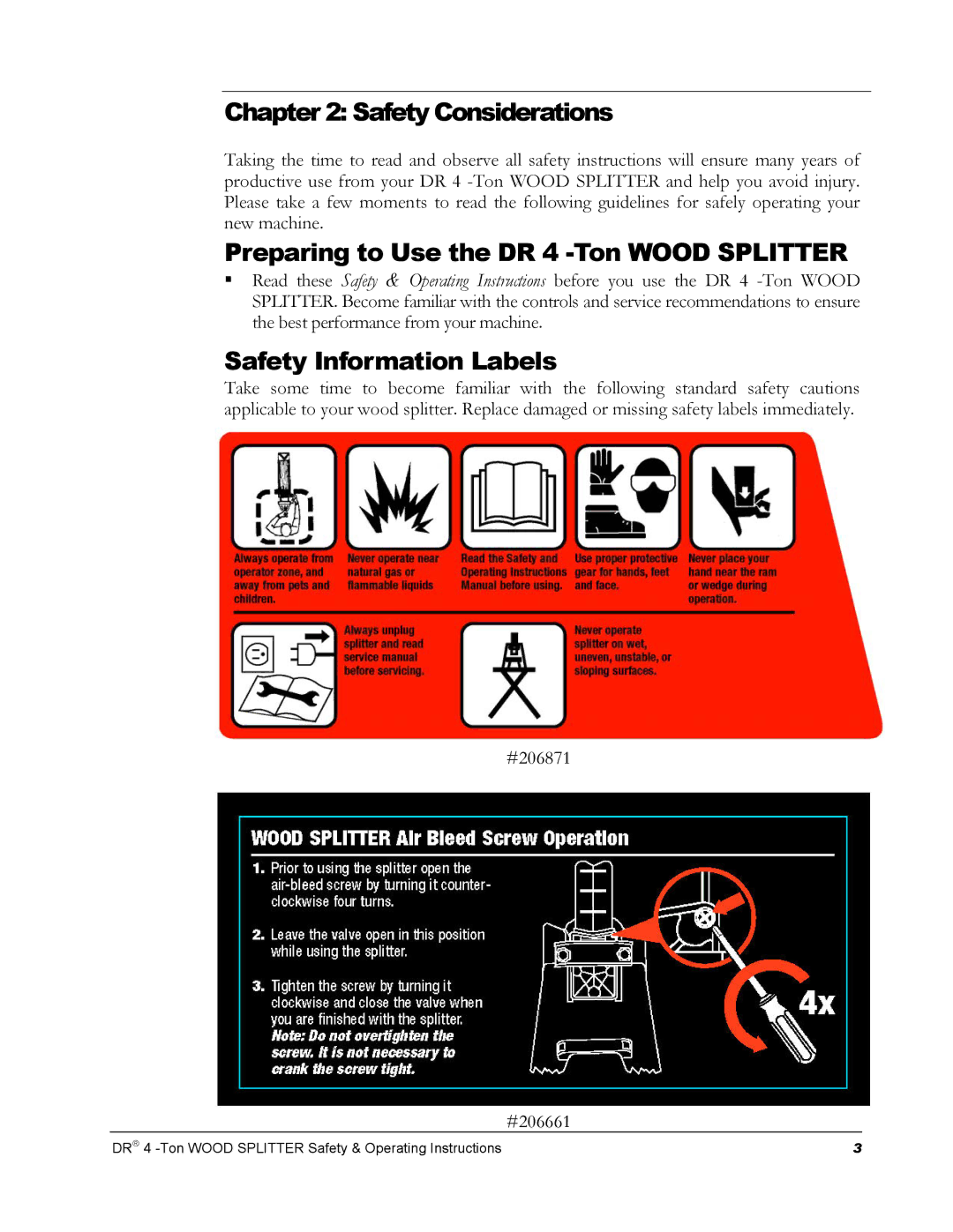 Country Home Products DR 4 -TON manual Safety Considerations, Preparing to Use the DR 4 -Ton Wood Splitter 