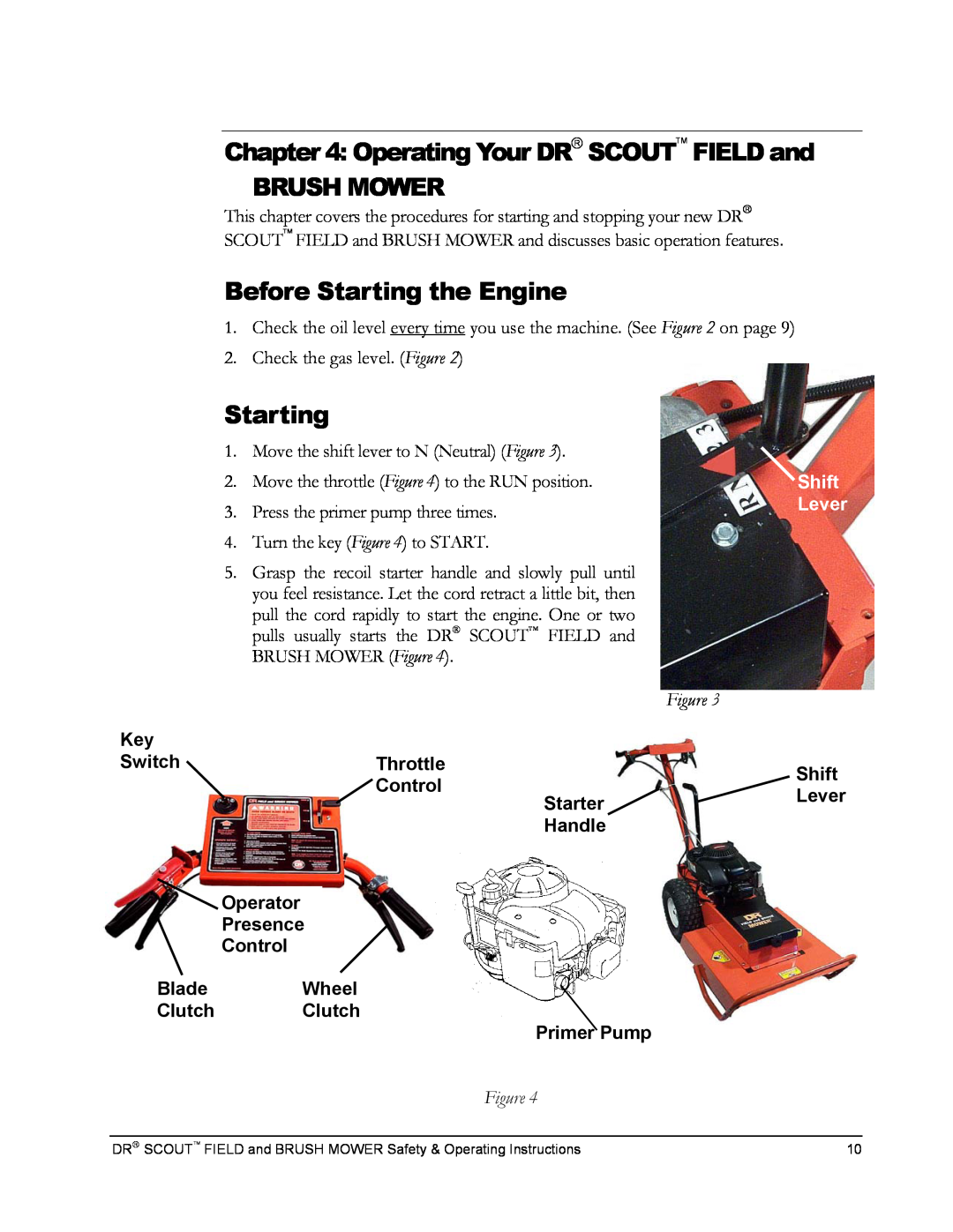 Country Home Products DR SCOUT FIELD and BRUSH MOWER manual Operating Your DR SCOUT FIELD and BRUSH MOWER, Starting 