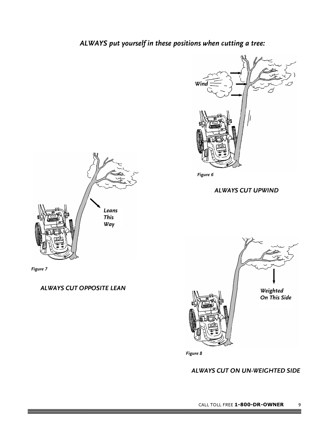 Country Home Products DR TRIMMER/MOWERTM BEAVER BLADE Always put yourself in these positions when cutting a tree 